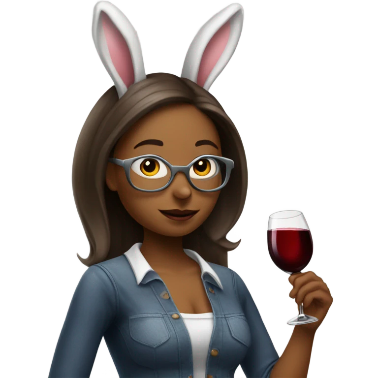 Woman Bunny drinking red wine emoji