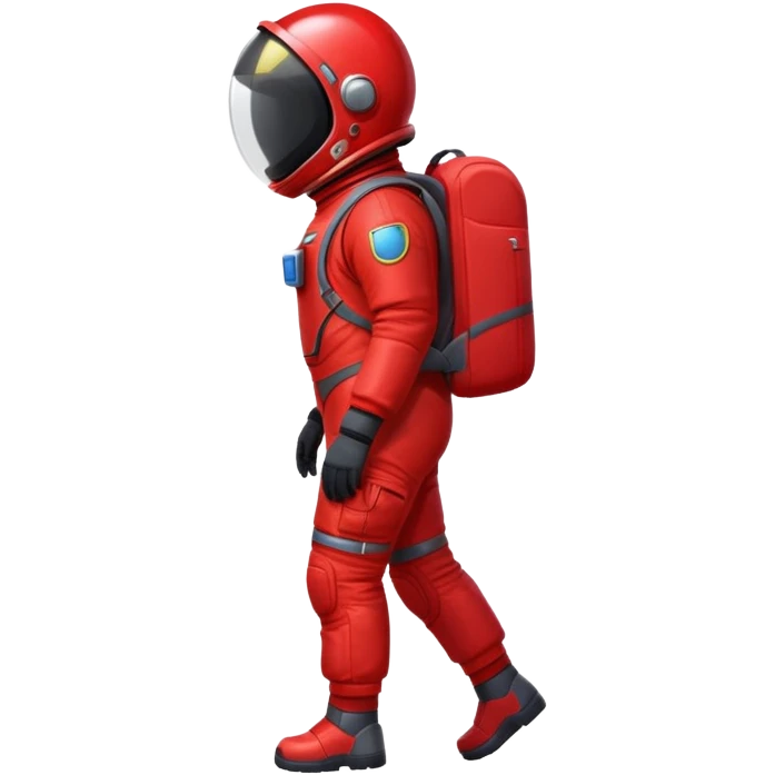 Shadowy figure wearing a red space suit and red backpack, shiny visor, side view, full body emoji