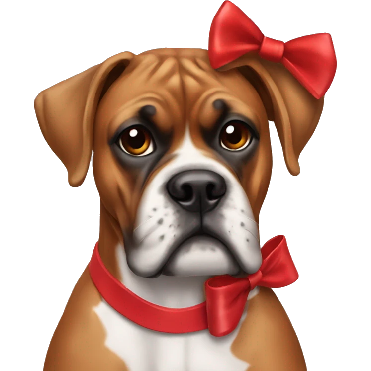 Boxer dog with a red bow on her neck emoji