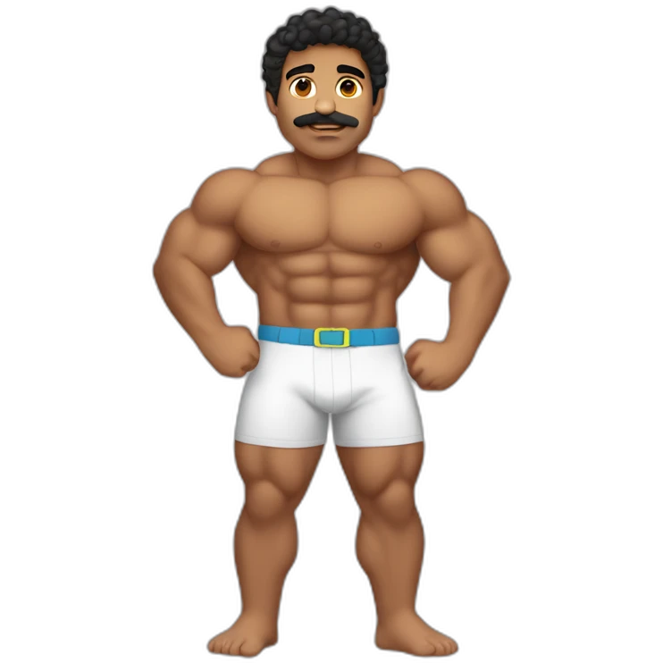 Latino boy, lifeguard with hairy chest, simple mustache and hyper muscular pecs emoji