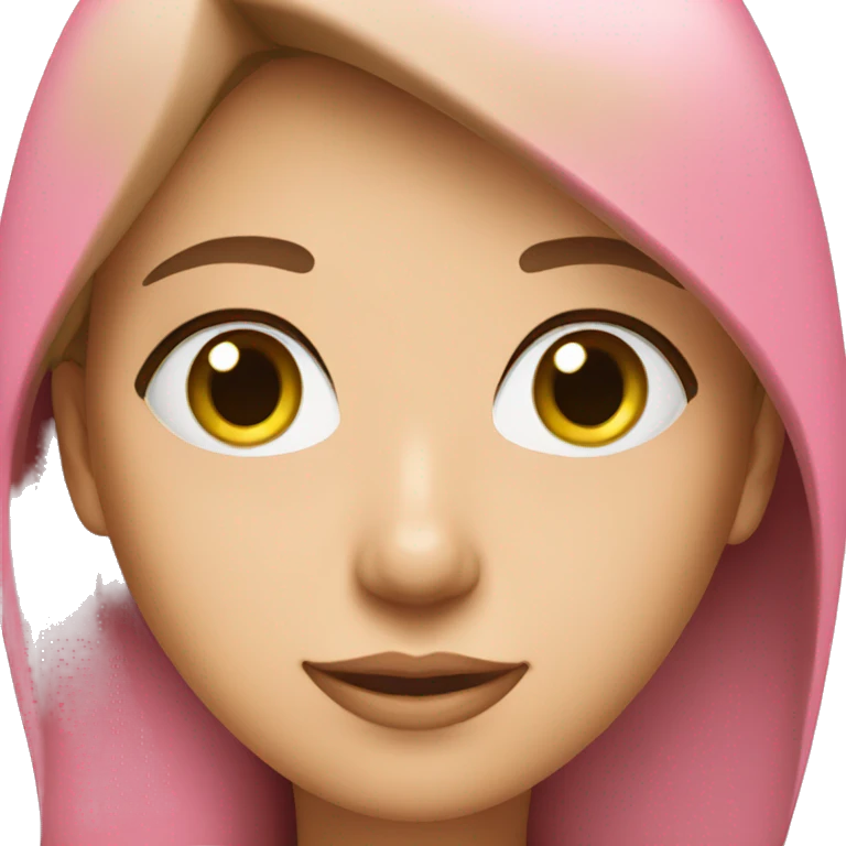Woman in pink shirt and white cap, with green eyes and brown straight hair emoji