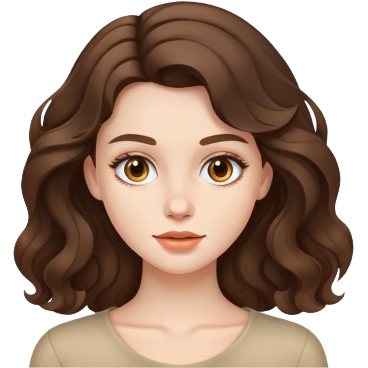 Young model brunet wavy hair pale skin emoji