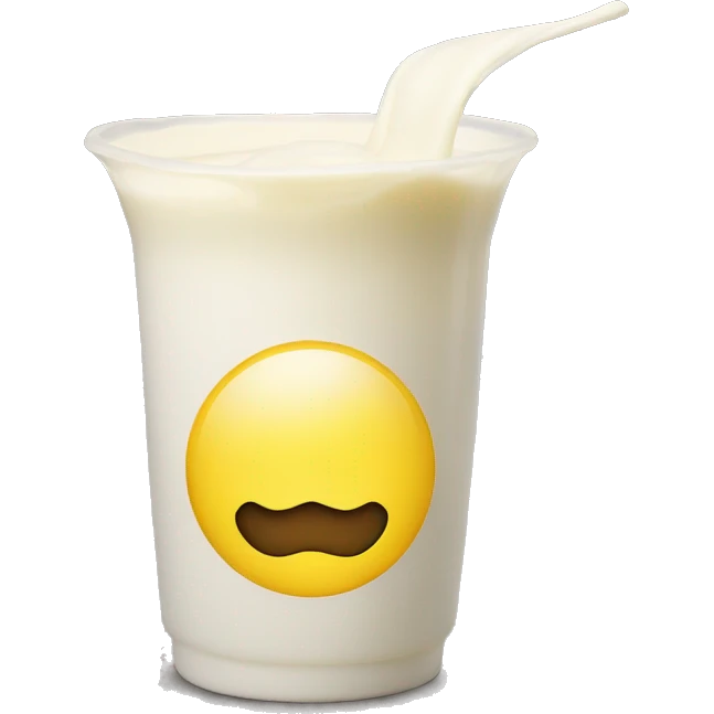 a yellow circle smiley face with some milk above the mouth that looks like a mustache emoji