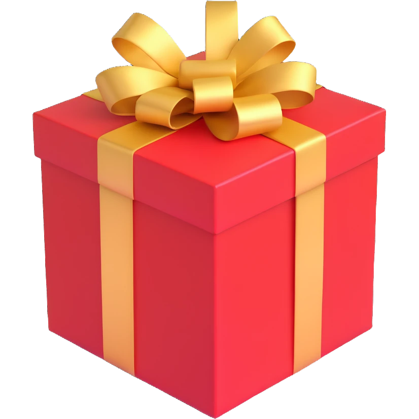 gift box, red with gold ribbon emoji