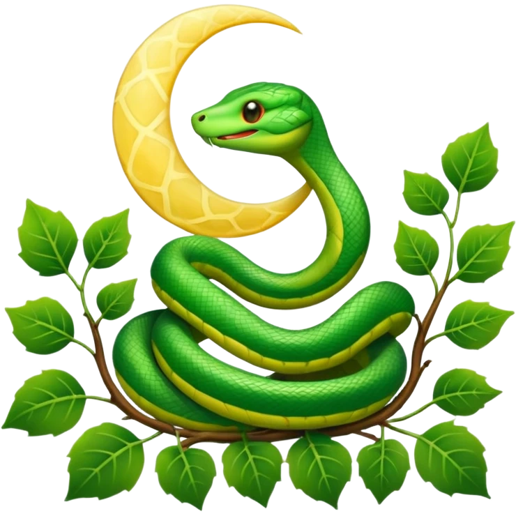 Beautiful full moon with a cute green snake and ivy emoji
