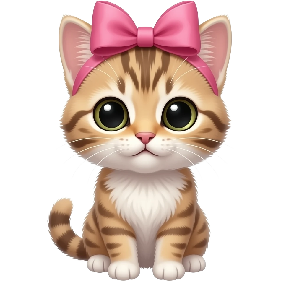 Um gatinho que tem um laço grande na sua cabeça rosa emoji