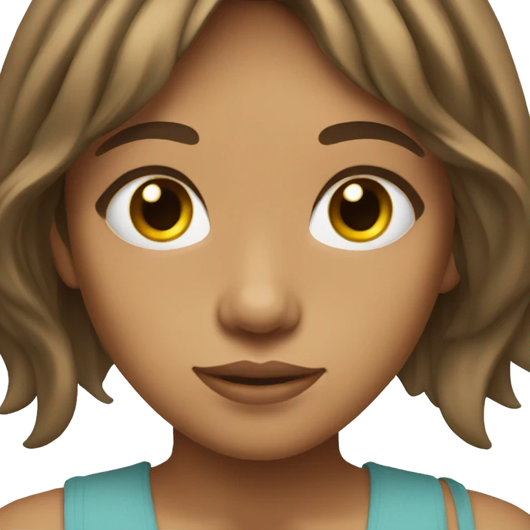 Tan girl with brown hair and curtain bangs and brown eyes emoji