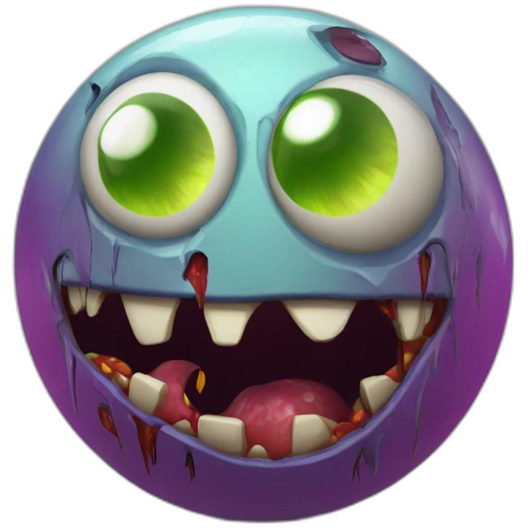 3d sphere with a cartoon Zombie skin texture with big feminine eyes emoji