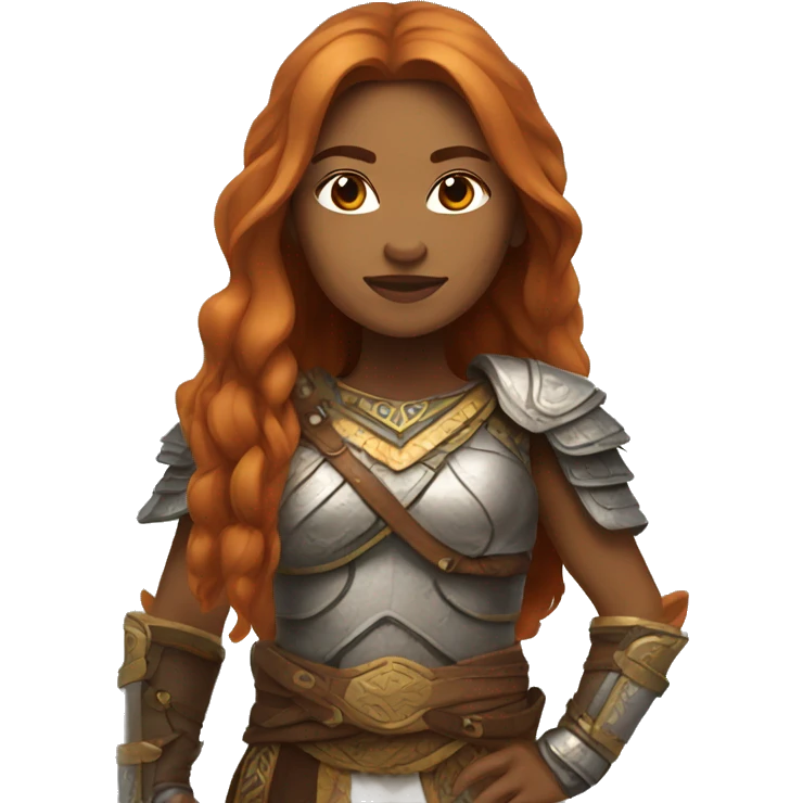 Brazilian female with ginger long hair wearing Mongolian warrior outfit emoji
