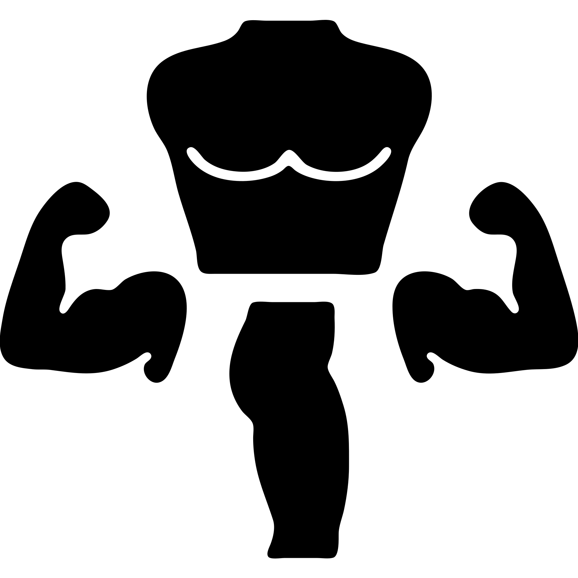 Minimalistic flat Apple iOS icon. Isolated muscle groups (chest, biceps, quadriceps) shown as separate colored or outlined anatomical shapes, no human silhouette, white or transparent background, no extra elements. emoji