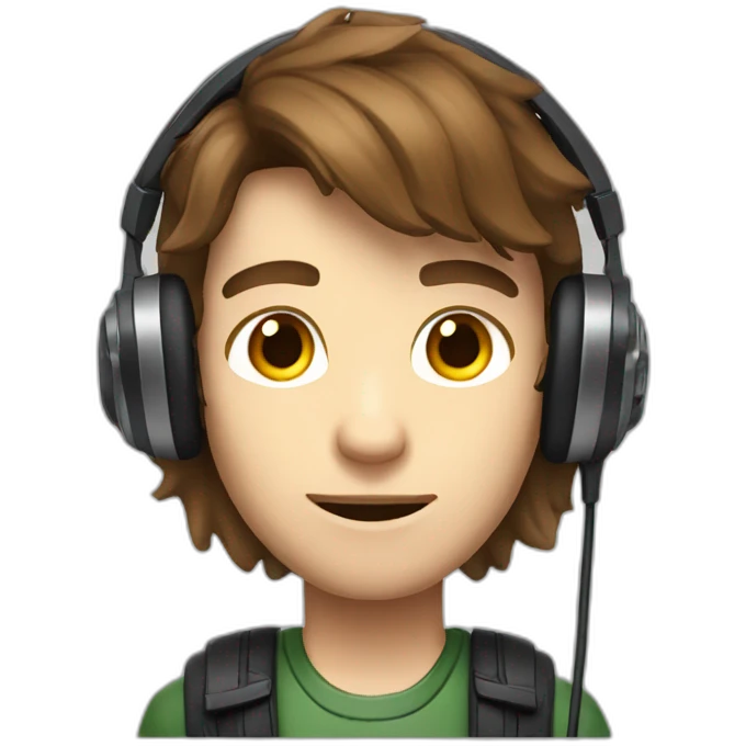 gamer skinny brown hair school boy in gaming headphones emoji