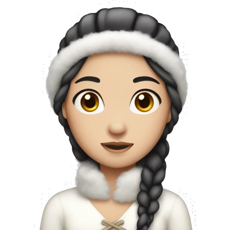 Asian snow princess with white fur hat and dark-haired braids  emoji