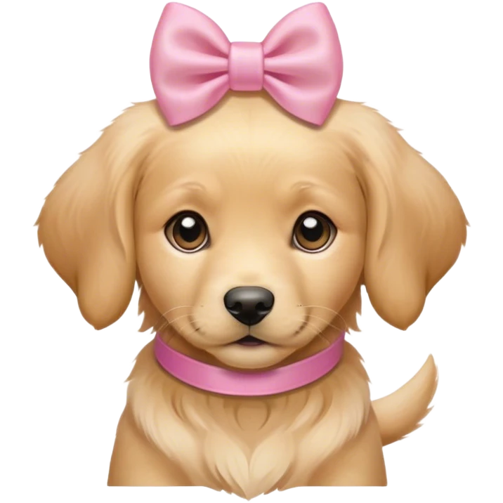 female golden retriever puppy with pink bows above her ears emoji