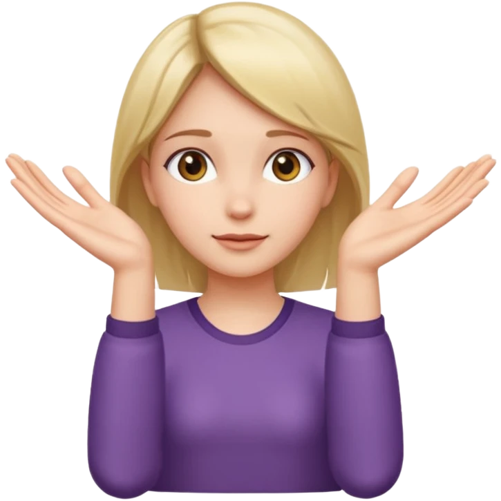 Girl with two hands in front out palms facing upwards and hands in front of her LOWER and her left hand slightly lower than her right hand emoji