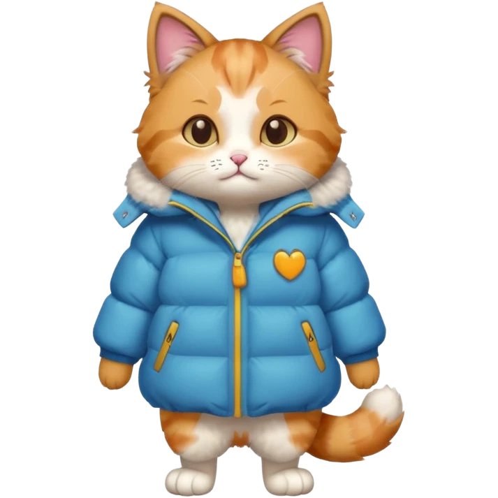 a full body of cute cat with puffer clothes emoji