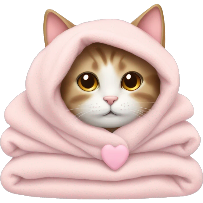 cat with a cozy light pink heart blanket  emoji