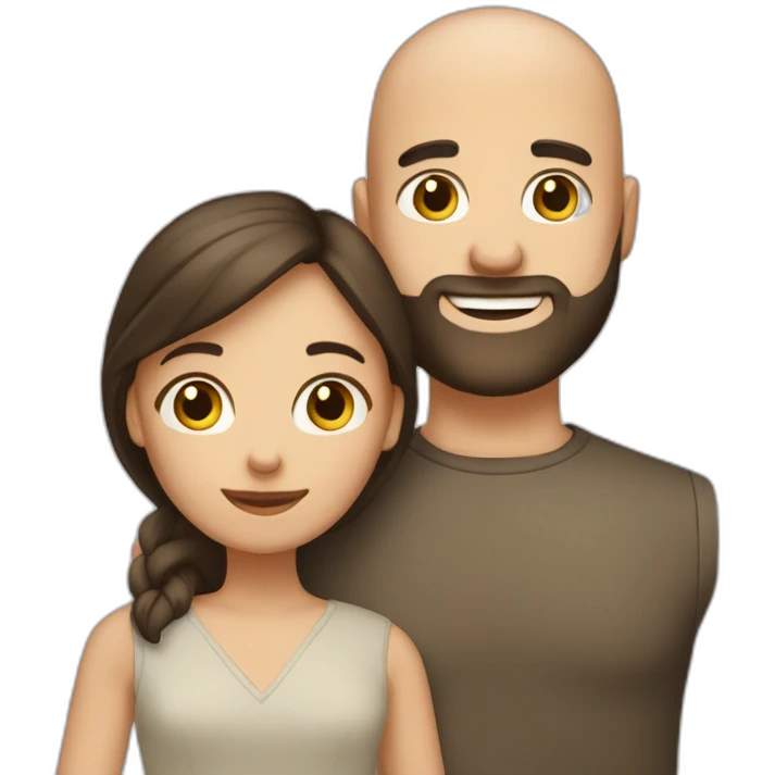 brunette girl (hair mid length, loose) and bald guy with beard, golding hands together emoji