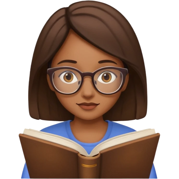 generate a genmoji of a dusky beautiful girl with reading glasses, reading a book emoji