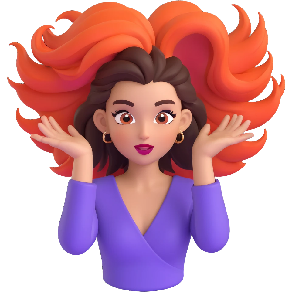 mean girl emoji, flipping hair, bold makeup, sassy expression emoji