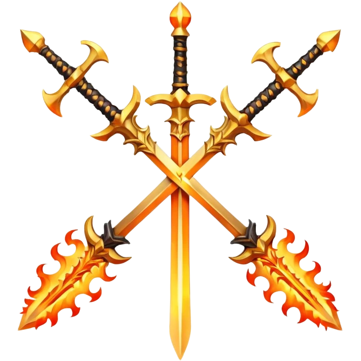 Two fiery royal golden swords in a cross emoji