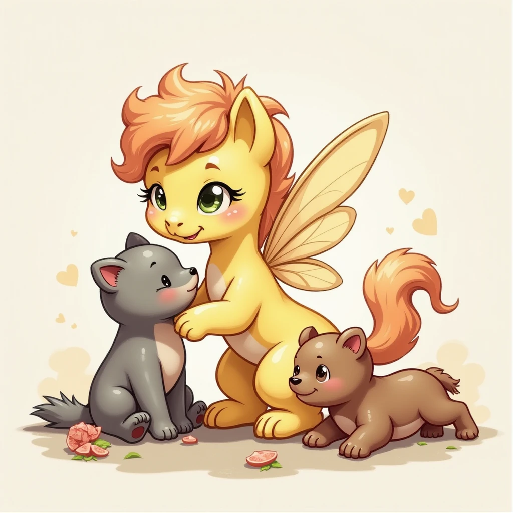 Fluttershy playing with animals, realistic style, no background, transparent emoji
