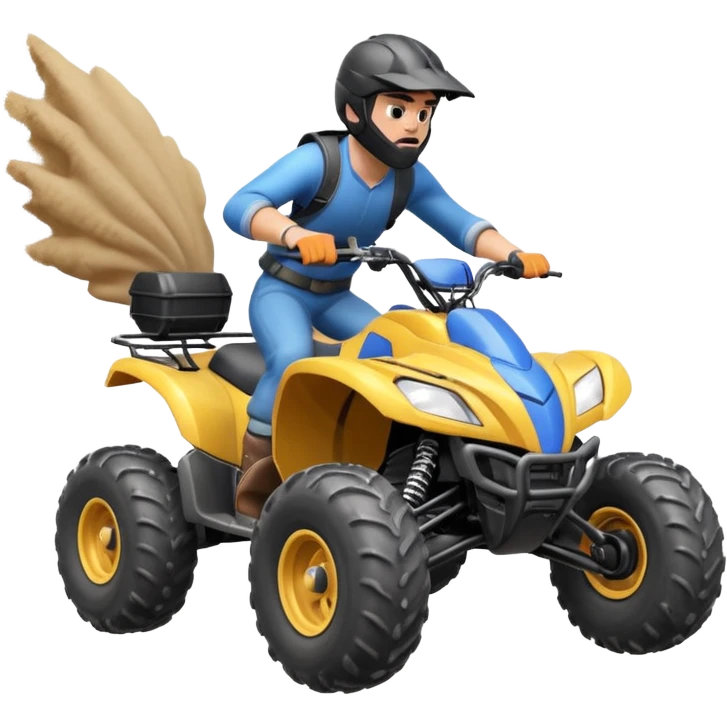 man riding an ATV, dynamic action pose, off-road vehicle, dust trail, 3D cartoon, mobile game icon style, clean background, no text, no watermark

 emoji