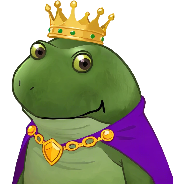 bufo the king wearing a purple cape and gold crown emoji