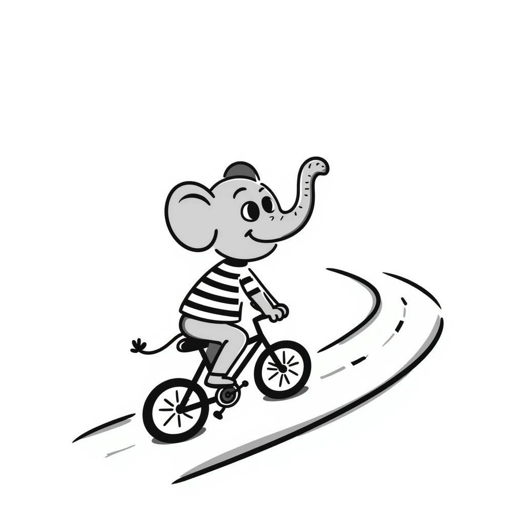 elephant riding a bicycle, hand drawn doodle style emoji