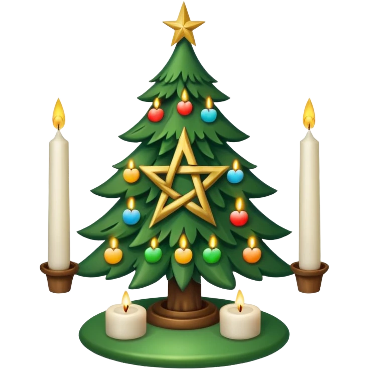Christmas tree with a pentacle and white candles on the tree emoji