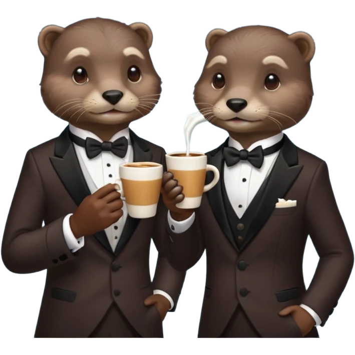 Otters wearing tuxedos while drinking coffee emoji