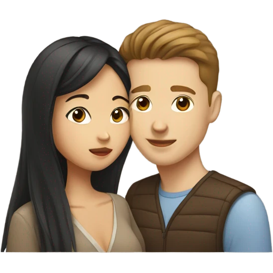 Asian girl and a white guy with brown hair kissing  emoji