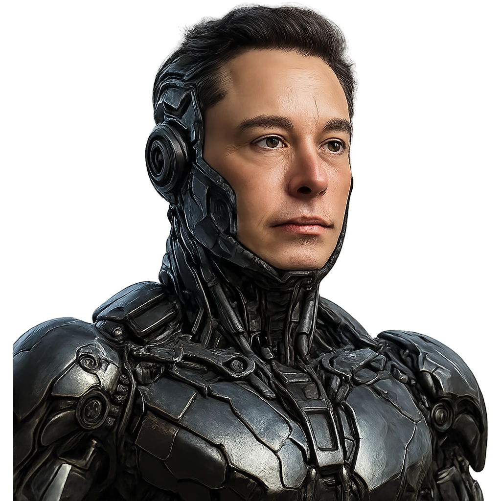 Elon Musk as a futuristic robot, metallic details, sci-fi vibe emoji