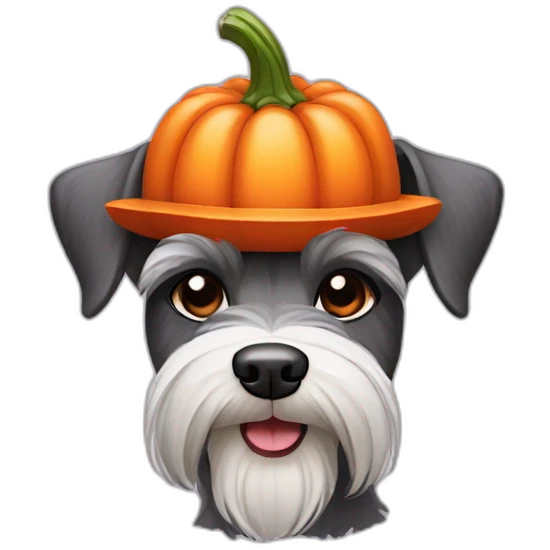 schnauzer dog wearing pumpkin hat emoji