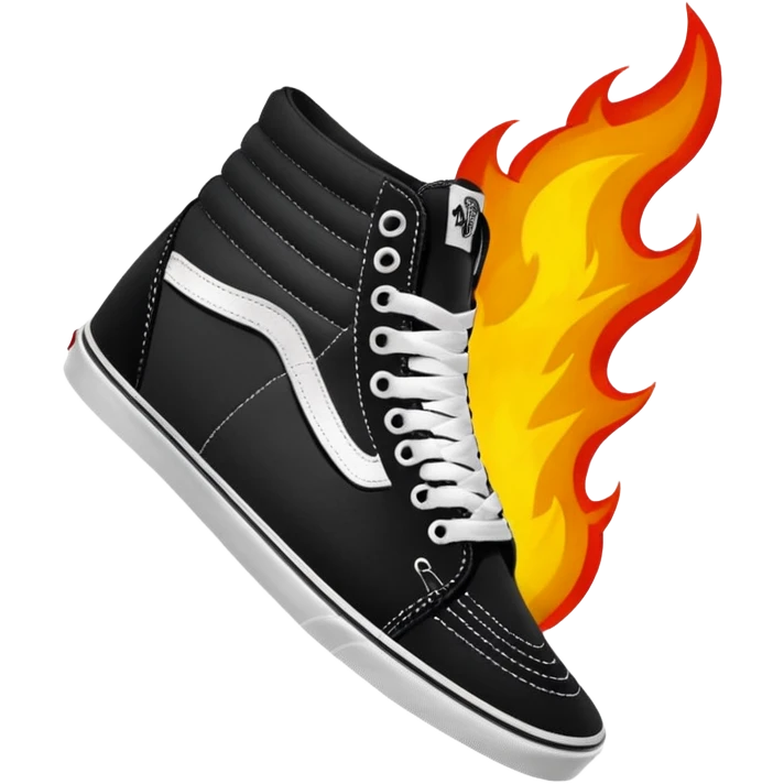Vans shoes black skate and fire in front logo emoji