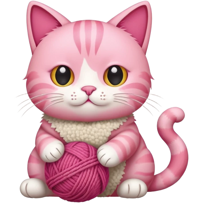 pink cat full body sitting with a wool ball emoji