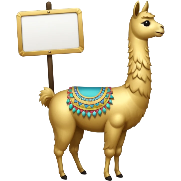 A small golden llama silhouette with a white sign emoji
