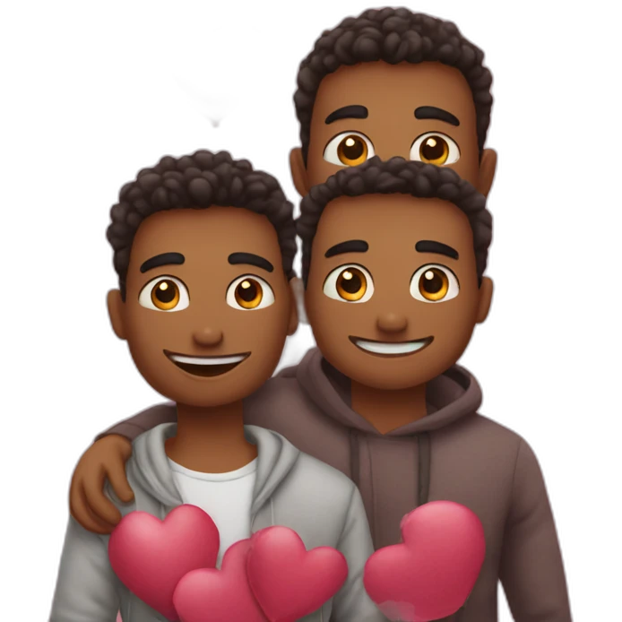 A trio of 3 male friends wishing valentines day to each other. emoji
