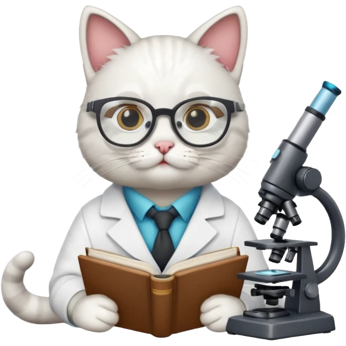 cat scientist studying with books and microscope emoji emoji