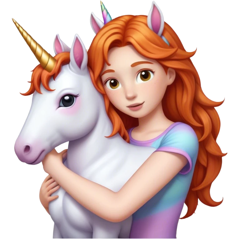 Ginger girl hugging a unicorn  emoji