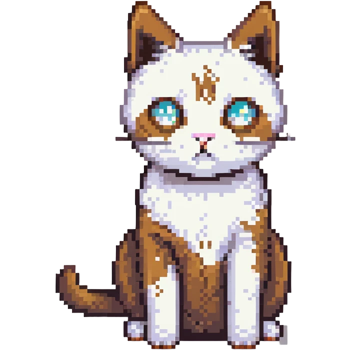 pixel art of a cat wearing a white top with a brown poo stain on it emoji