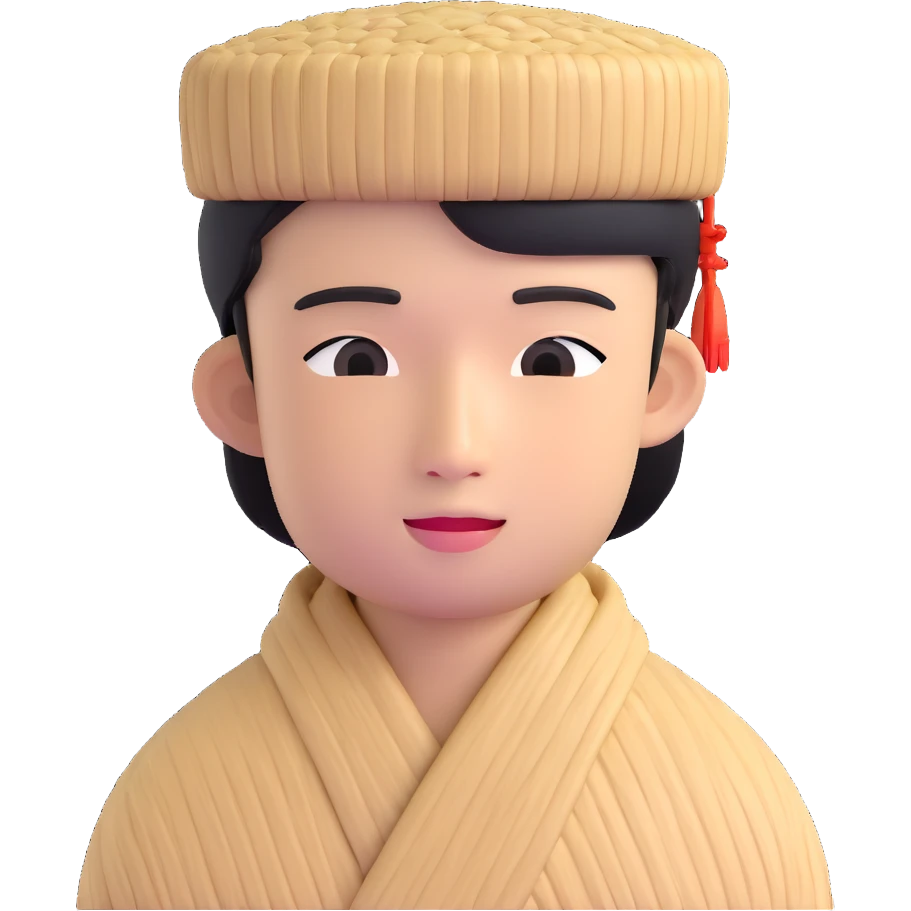 young Asian man with a rice hat emoji