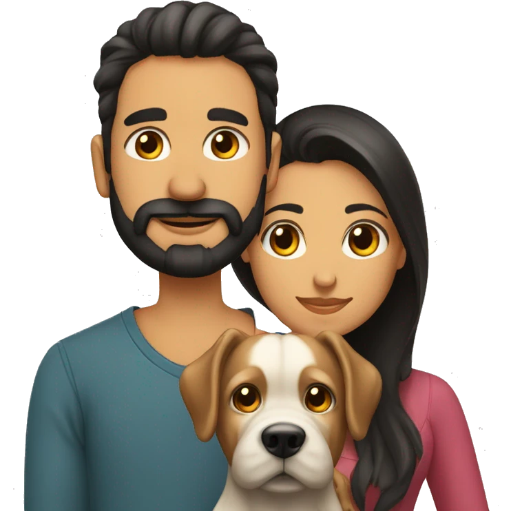 Pareja hombre barba y mujer pelo largo con perro negro  emoji