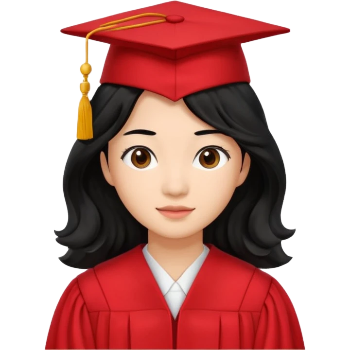 Graduate red asian black hair with wavy hair long  emoji