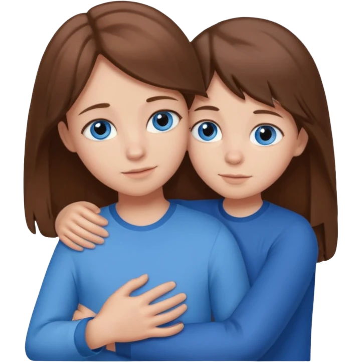 A big sister brown hair, blue eyes hugging her little brother brown hair blue eyes emoji