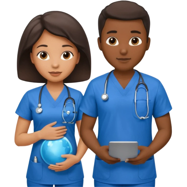 black female doctor and caucasian ultrasound technician without white coat performing a fetal ultrasound  emoji