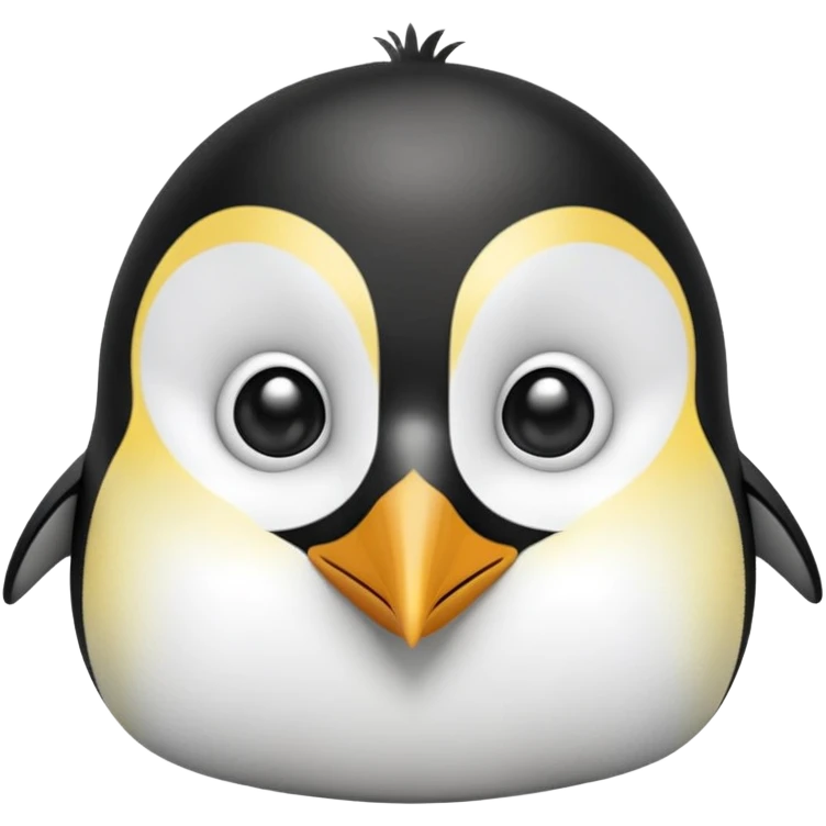 cinematic-cute-emperor-penguin-portrait-emoji,-head-tilted-playfully-and-inquisitively,-with-glossy,-pristine-plumage,-sparkling-eyes-filled-with-curiosity,-simplified-yet-irresistibly-adorable-features, black, large black eyes face, zoomed in emoji