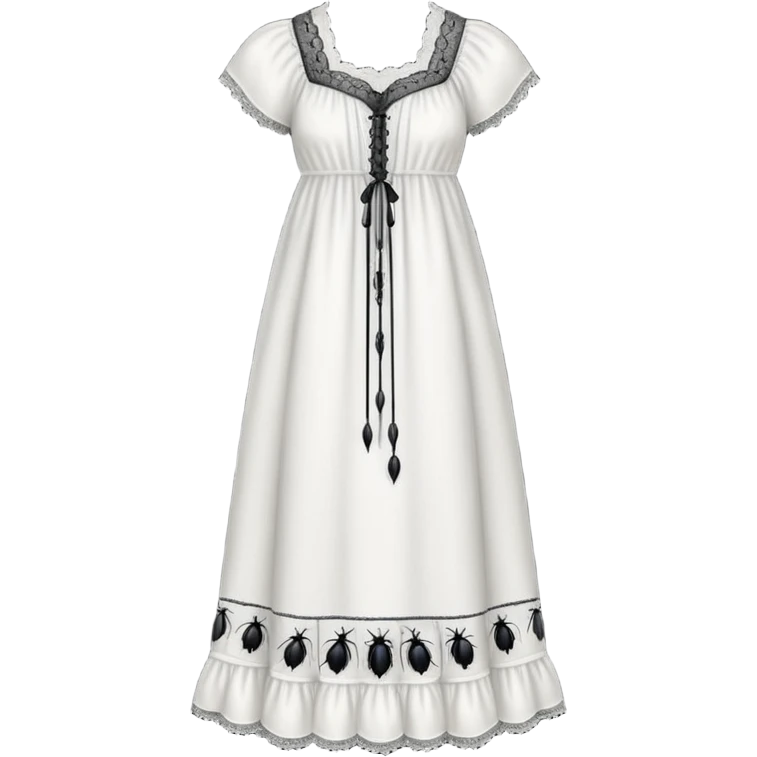 White victorian nightgown with black bugs  design  emoji
