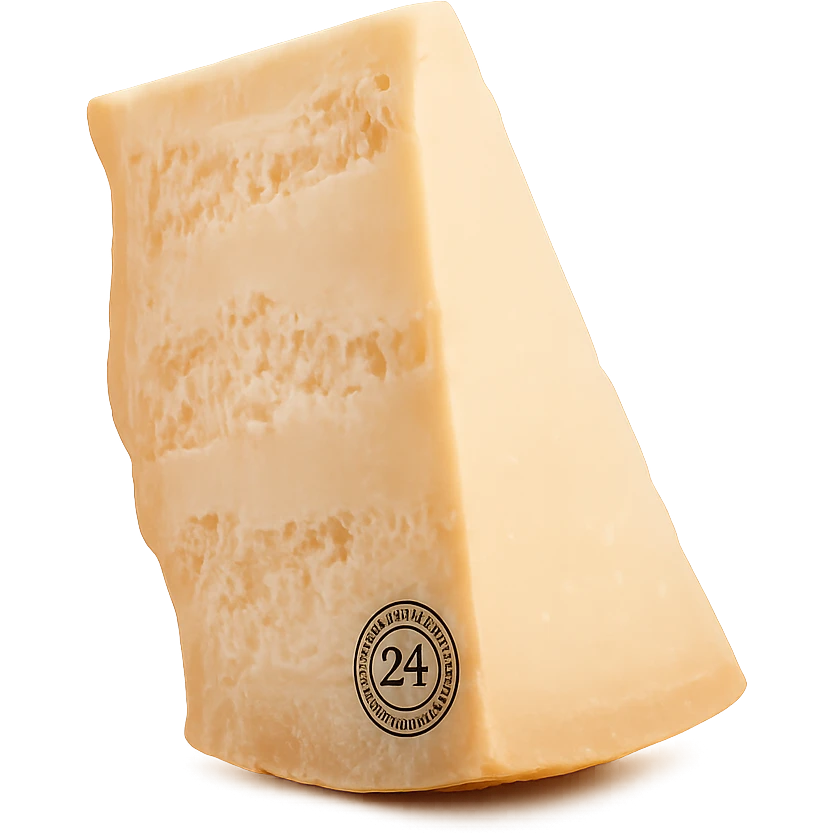 Realistic style piece of Parmigiano Reggiano inspired by the reference image, isolated with no background, natural details, photorealistic rendering. emoji