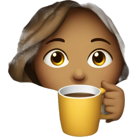 girl inside a blanket sipping coffee eyes closed, white  emoji