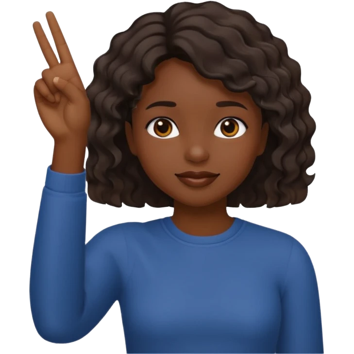 A dark-skinned girl with short, wavy hair raises her right hand 😜 and makes the same emoji movements emoji